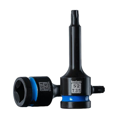 toolant 1/2-Inch Drive T35 Impact Torx Bit Sockets, 2-Piece | S2 steel one-piece sockets feature manganese phosphate coating, pin holes, and laser-etched markings - size: T35