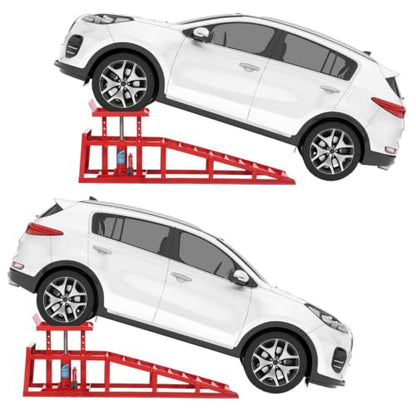 2 Pack Hydraulic Car Lift Ramps 5T Heavy Duty Low Profile Garage Truck | 10000lbs Capacity, Vehicle Service Lift, Trailer Maintenance, Available in Black Red Blue - color: Red