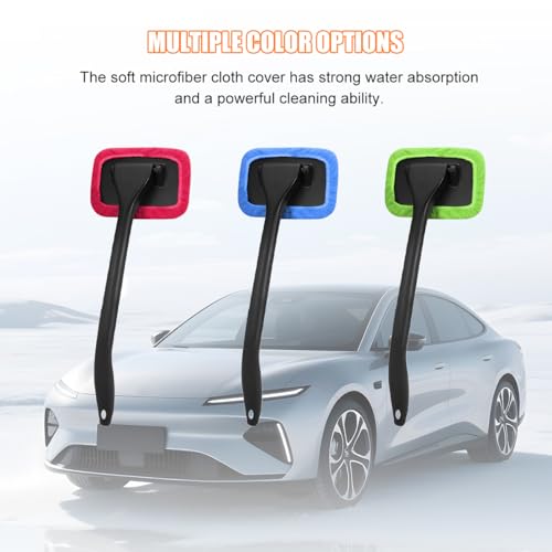 Car Windshield Cleaning Tool, Microfiber Vehicle Window Cleaner with 5 Washable Reusable Cloth Pad & 1 Spray Bottle, Automotive Glass Wiper Cleaning Kit Accessories, Universal Fit (Blue) - color: Blue