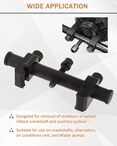 Universal Adjustable Crankshaft Pulley Puller Removal Tool, Ribbed Drive Crankshaft Pulley Remover, AC Pulley Puller Ribbed Puller for Crankshafts, Alternators, A/C Units & Water Pumps (35mm-160mm)