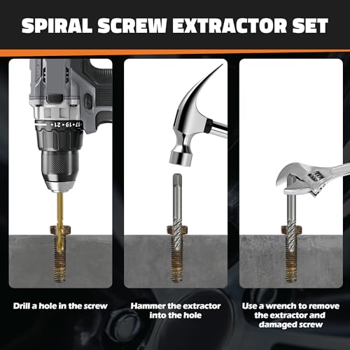 11PCS Bolt Extractor Set, Heavy Duty Screw & Stud Remover Kit for Stripped, Rusted & Damaged Bolts, Nuts and Pipes - size: 11PCS