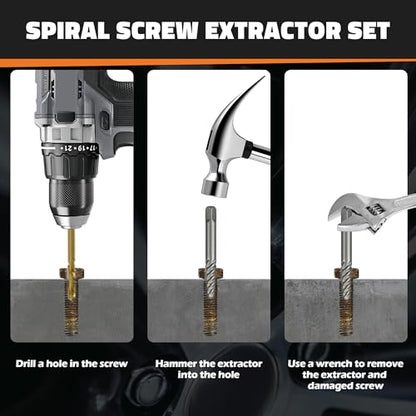 11PCS Bolt Extractor Set, Heavy Duty Screw & Stud Remover Kit for Stripped, Rusted & Damaged Bolts, Nuts and Pipes - size: 11PCS