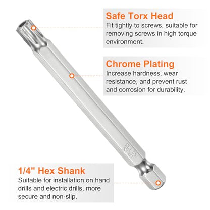 HARFINGTON 2pcs T35 Security Torx Bit 1/4" Hex Shank 3" Long S2 Steel Magnetic Tamper Resistant Star Bits Screwdriver Torx Head with Hole for Driver Drill Bits Remove Fastening Screws - size: T35