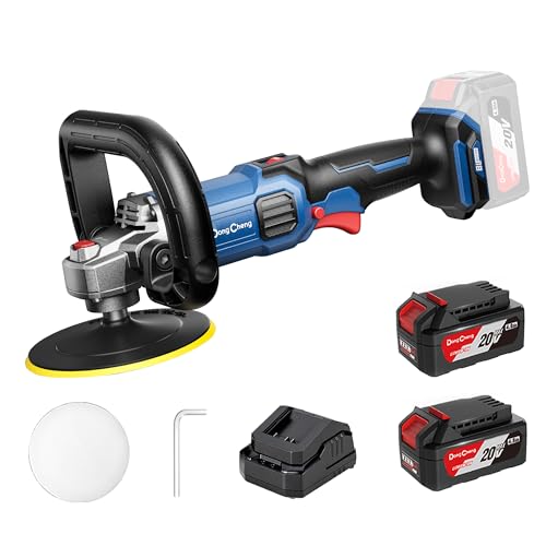 Dong Cheng 20V Brushless Cordless Polisher, Includes 2 x 4.0Ah Batteries, 500-3000RPM Buffer Polisher, 6-Speed with 6" Car Polisher Pad, Rotary Polisher for Car Detailing & Polishing.