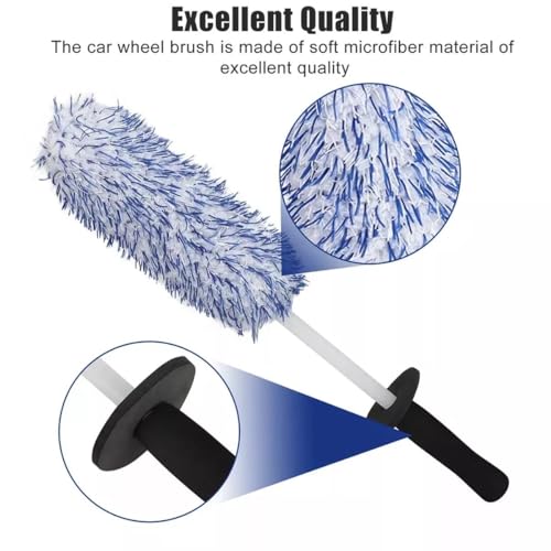 Long Handle Wheel Brush Kit for Cleaning Wheel and Tire- Soft Wheel Cleaning Brush, Detailing Brush, Bendable & Durable Wheel Rim Cleaner Brush Set