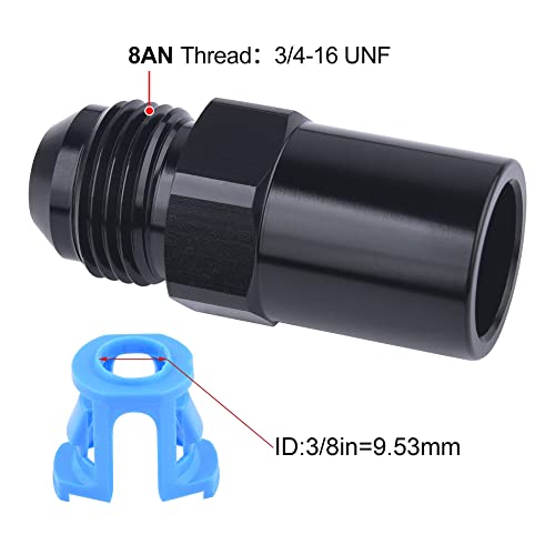 EVIL ENERGY 8AN Male to 3/8" Quick-Disconnect Female Push-On Fitting, 2PCS | 6061-T6 Aluminum, 3/4-16 UNF Thread, 37° Flare Sealing, Plastic Spring Lock - size: 8AN to 3/8