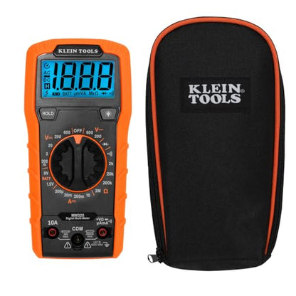 Klein Tools 80196 Digital Multimeter Kit with Case, Manual-Ranging 600V AC/DC Voltage Tester, Tests Batteries, Current, Resistance, Diodes, and Continuity, Protective Carrying Case - size: Manual-Ranging w/Case