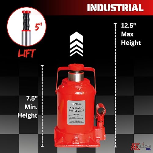 ATE Pro. Tools - 12 Ton Hydraulic Bottle Jack, (24,000 lbs) Red Jack, Low Profile, Welded Hydraulic Low Profile Bottle Jack