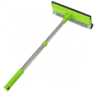 Window Squeegee with 15.7"-27.5" Retractable Stainless Steel Handle, 2-in-1 Windshield Cleaner Tool for Cars, Trucks, Glass Doors, Shower Glass, Outdoor Windows – Window Cleaner (Green)