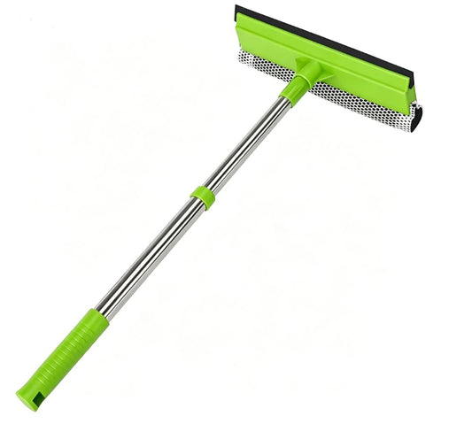 Window Squeegee with 15.7"-27.5" Retractable Stainless Steel Handle, 2-in-1 Windshield Cleaner Tool for Cars, Trucks, Glass Doors, Shower Glass, Outdoor Windows – Window Cleaner (Green)