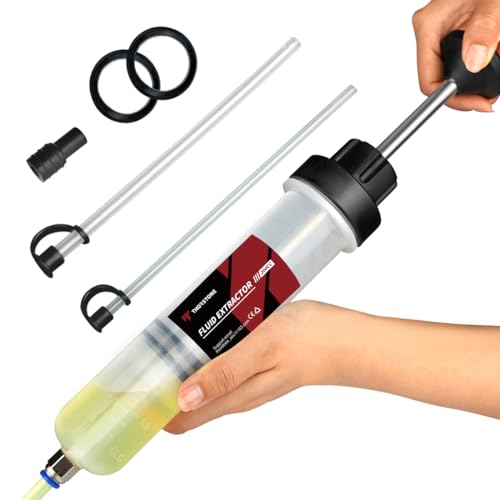 Thorstone 200cc Automotive Fluid Extractor Pump, Manual Oil Change Syringe with 2pcs 22cm PVC Suction Tubes - size: 200cc
