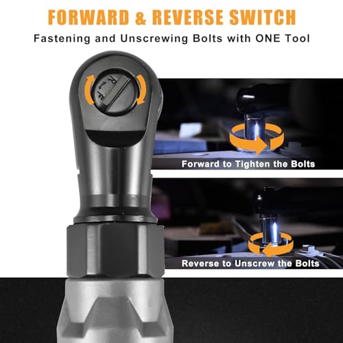 3/8" Cordless Ratchet Wrench, Compatible with DEWALT 20V MAX Battery, 74Ft-Lbs Power Brushless Electric Ratchet Tool Kit Variable Speed, 1/2" & 1/4" Adapters, 3" Extension Bar (Tool Only)