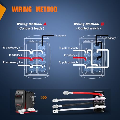 Nilight Waterproof Rocker Switch Toggle ON Off ON Switches DPDT 7Pin 12V 24V Jumper Wires Winch Pump Switch for Cars Trucks Caravans Boats RV SUV ATV UTV - color: ON Off ON Red Switch