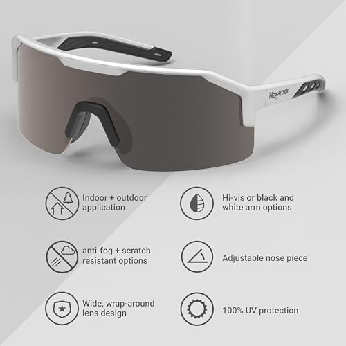 HexArmor Shockwave Safety Work Glasses | ANSI Z87+, 100% UV Protection, Anti-Fog or Scratch Resistant, Polarized - color: Black and White Frame