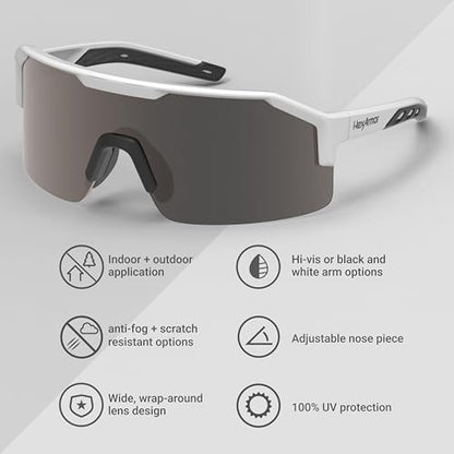 HexArmor Shockwave Safety Work Glasses | ANSI Z87+, 100% UV Protection, Anti-Fog or Scratch Resistant, Polarized - color: Black and White Frame