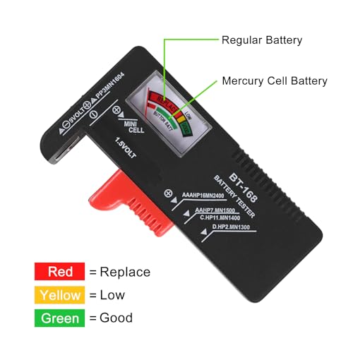 UMLIFE 4Pack Battery Tester,Universal Battery Checker Small Battery Testers for AAA AA C D 9V 1.5V Button Cell Household Batteries Model BT-168 - color: 4PCS