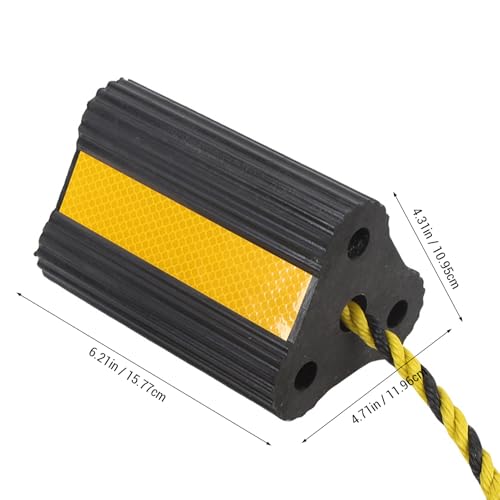 Heavy Duty Rubber Wheel Chocks, 6.21 x 4.71 x 4.31in Black Tire Blocks with Rope & Reflective Strips - Anti Slip Tire Stopper for RVs, Trailers, Trucks & Planes