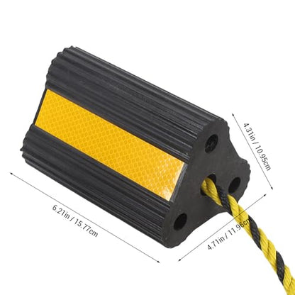 Heavy Duty Rubber Wheel Chocks, 6.21 x 4.71 x 4.31in Black Tire Blocks with Rope & Reflective Strips - Anti Slip Tire Stopper for RVs, Trailers, Trucks & Planes