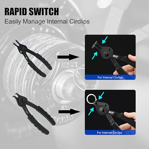 SGT Snap Ring Pliers Set,10 Pcs Internal & External Circlip Pliers With Bent & Straight Pliers,Heavy Duty Removal Tool,Include Hook, Pick,Storage Case and Gloves - color: Blue