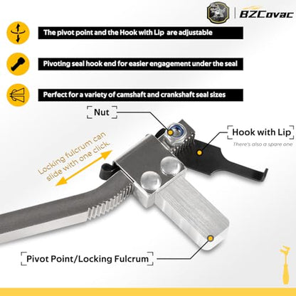Shaft Type Seal Puller, Universal Seal Removal Tool for Camshaft and Crankshaft Seals with Adjustable Locking Fulcrum, Replace for Lisle 58430 SP009
