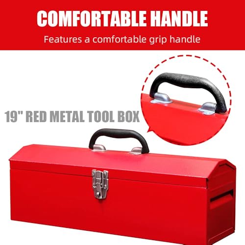 19inches Portable Tool Box, Metal Tool Box, Ideal for Trailer, Mechanic, DIY-ers, Car Toolbox, Workshops, Garages, Repair Shops,Red - size: 1p-19in-R