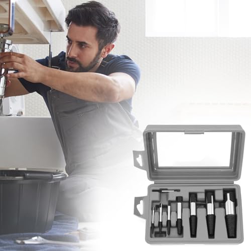 QWORK 8 Pieces Broken Water Pipe Extractor Set - Alloy Steel Screw Extractors, Damaged Screw Bolts Removal