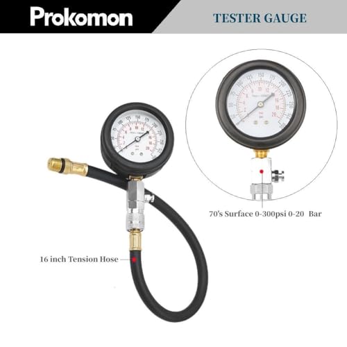 Petrol Gasoline Engine Compression Tester Kit; 300 Psi Engine Cylinder Compression Tester with M10 M12 M14 M16 M18