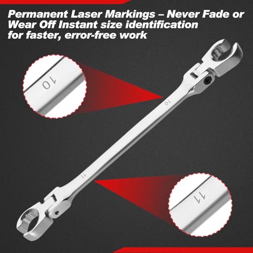 Flex Head Flare Nut Wrench 10 * 11mm Flare Nut Wrench Set Metric Flare Tool Double Flexible Flare Nut Line Wrench Flare Tool Flex Tools 40Cr for Automotive Repairs Plumbing Repairs - style: 10*11mm