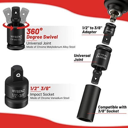 11PCS Impact Socket Adapter and Reducer Set, 1/4" 1/2" 3/8" 3/4" Impact Adapter Set & Universal Joint Impact Swivel Socket Set, Wobble Drive Socket Set with Storage Case - style: 11 Pcs