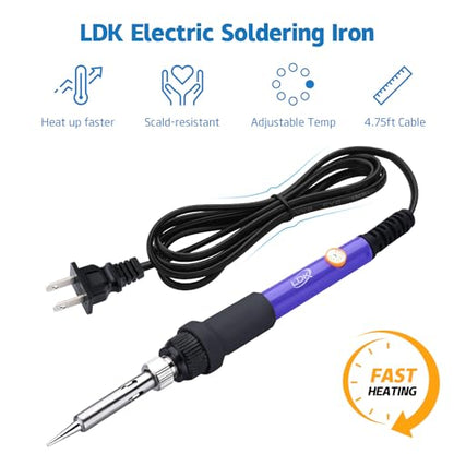LDK Electric Soldering Iron Kit 60W Adjustable Temperature Welding Tools with 5pcs Different Tips, Desoldering Pump, Solder Wire, 8-in-1 Screwdrivers, Wire Cutter, Tweezers, Stand and Carry Bag - color: 60w 15-in-1