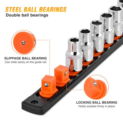 GOOACC Magnetic Socket Organizer 1/4" 3/8" 1/2" Socket Holder Set Heavy Duty Aluminum Socket Rail Organizers for Tool Box Drawer, 6 Pieces Magnetic Socket Rails Holds 80 Swivel Clips Orange Red Yellow - size: Rail Magnetic 6PC 1/4"3/8"1/2"Orange Red Yello