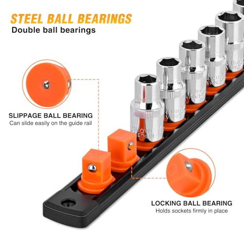 GOOACC Magnetic Socket Organizer 1/4" 3/8" 1/2" Socket Holder Set with 40 360° Swivel Clips Heavy Duty Aluminum Socket Rail Organizer for Tool Box Drawer, 3 Pieces Drive Magnetic Socket Rails Holders - size: Rail Magnetic 3PC 1/4"3/8"1/2"Orange Red Yellow