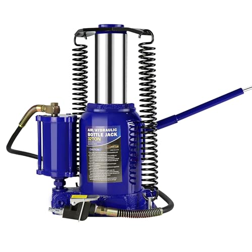 32 Ton Air Hydraulic Bottle Jack with Manual Hand Pump, Heavy Duty Auto Truck Travel Trailer Repair Lift for Pickup Truck, RV, Auto Repair, Industrial Engineering and Heavy Equipment (Blue) - color: Blue, size: 32 Ton