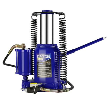 32 Ton Air Hydraulic Bottle Jack with Manual Hand Pump, Heavy Duty Auto Truck Travel Trailer Repair Lift for Pickup Truck, RV, Auto Repair, Industrial Engineering and Heavy Equipment (Blue) - color: Blue, size: 32 Ton
