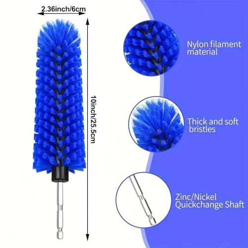 Drill Brush Attachment for Car Wheels with Dense Durable Bristles and Metal Hex Shank, Rims Engines Exhaust Bottle Cleaning, Blue - color: Blue