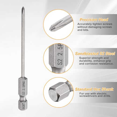 HARFINGTON 4pcs #0 Phillips Screwdriver Bit PH0 1/4" Hex Shank 3.15" (80mm) Long 0.1" Rod Magnetic Cross Head Drill Bits S2 Steel Industrial Screw Driver for Electric Power Tools, Gray - size: PH0 x 3.15" x 0.1"