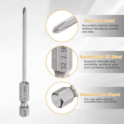 HARFINGTON 4pcs #0 Phillips Screwdriver Bit PH0 1/4" Hex Shank 3.15" (80mm) Long 0.1" Rod Magnetic Cross Head Drill Bits S2 Steel Industrial Screw Driver for Electric Power Tools, Gray - size: PH0 x 3.15" x 0.1"