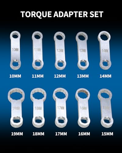 10 pc Torque Adapter Set 3/8'' Drive Torque Wrench Extension Adapter Set | Metric 12 Point Box End Torque Adapter Extension Set 10mm-19mm for Torquing Bolts or Nuts from Hard-to-reach Areas