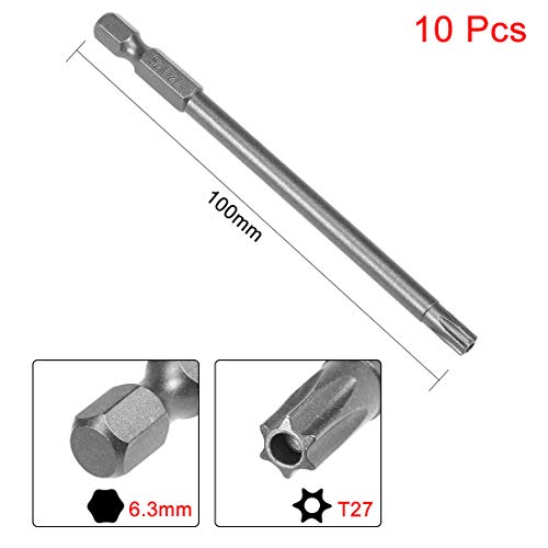 uxcell 10 Pcs T27 Magnetic Torx Screwdriver Bits, 1/4 Inch Hex Shank 3.94-inch Length S2 Security Tamper Proof Screw Driver Kit Tools - size: T27