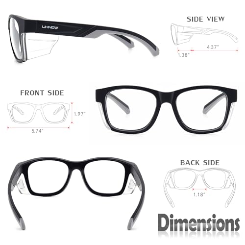 UKNOW Safety Glasses - Anti Fog Lenses - Eye Protection with Side Shields - ANSI Z87.1 Protective Eyewear - UV Protection - color: Black