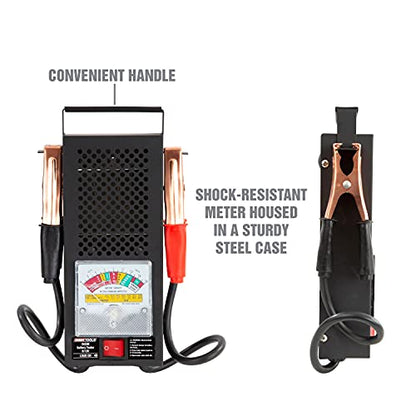 OEMTOOLS 24338 Battery Load Tester, Battery Tester 12V Automotive, Easy-to-Read Car Battery Tester, Heavy Duty Clamps, Shock Resistant Meter, Housed in Sturdy Steel Case - style: 100A Battery Load Tester & Voltage Tester