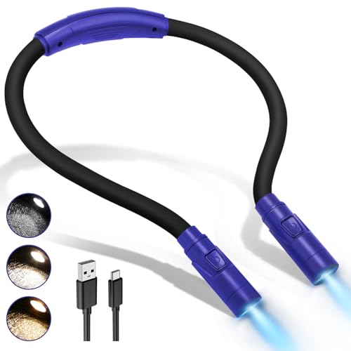 LUXJET Neck Reading Light & Book Lights - 3 Color & 6 Brightness, 80H Rechargeable, Flexible Arm - Christmas Gift White Elephant Gifts for Book Lovers - color: Dark Blue