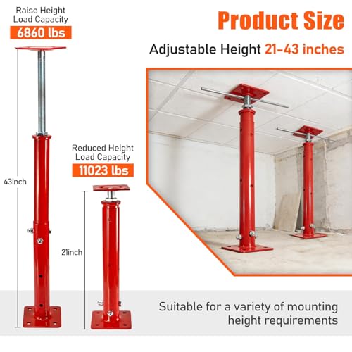 B4B BANG 4 BUCK 4 Pack House Jacks for Leveling Crawlspace, 21" - 43" Height Range, 11023 lbs Max Load Capacity, Floor Jacks Post Pole for Leveling - size: 21" - 43" (4 Pack)
