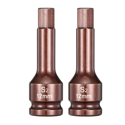 HARFINGTON 2pcs Impact Hex Bit Socket 1/2" Drive 12H (12mm) Hex Bits 3" Length S2 Steel Metric Impact Wrench Socket Adapter Tool for Automotive Repair Industrial Construction and Home DIY - size: H12 x 1/2" x 3"
