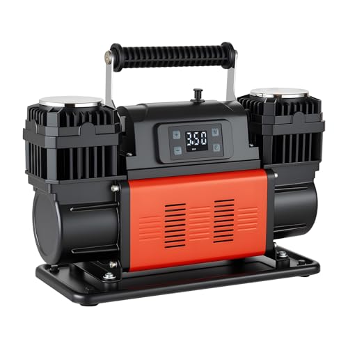 VEVOR Dual-Cylinder Heavy Duty Air Compressor, 10.6CFM Auto-Stop Portable Tire Inflator, 12V 150PSI Offroad Air Pump with LCD Digital Display & Adapters for Truck Car SUV 4 x 4 Vehicle RV - style: 10.6 CFM Auto-Stop