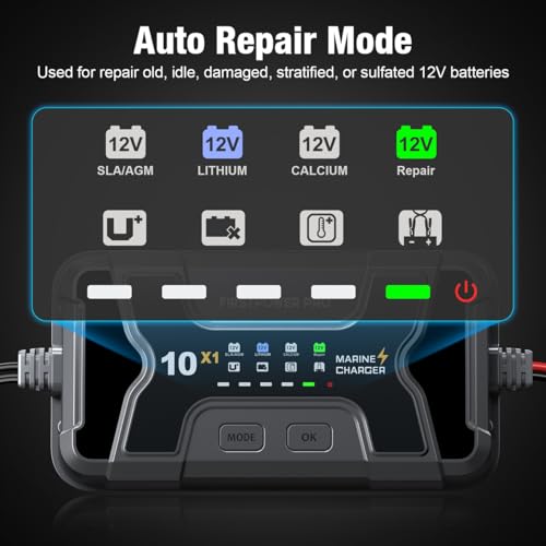 Marine Battery Charger 10X1: 1-Bank, 10A Onboard Charger - 10A Per Bank, 12V Waterproof Boat Battery Charger for SLA/AGM, Lithium, Calcium - Charged 24/7 - size: 1 Bank(10A)