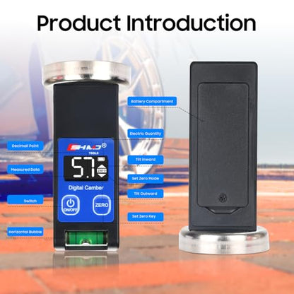Digital Camber Gauge, Wheel Alignment Tool, Caster Camber Meter with Magnetic Base, LCD Display for Car Truck SUV Suspension Adjustment