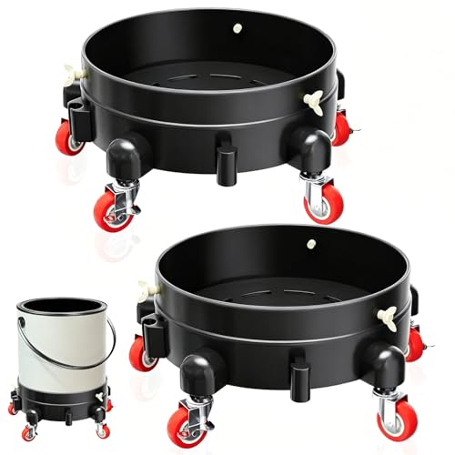 2Pcs 11 Inch Bucket Dolly, Removable Rolling Bucket Dolly, 5 Gallon Car, with 5 Heavy Duty Wheel Casters, 360°Rolling, Connectable, Locking, for Car Wash & Auto Detailing,Bearing 300lb,Black - color: Black