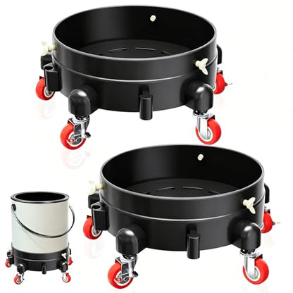 2Pcs 11 Inch Bucket Dolly, Removable Rolling Bucket Dolly, 5 Gallon Car, with 5 Heavy Duty Wheel Casters, 360°Rolling, Connectable, Locking, for Car Wash & Auto Detailing,Bearing 300lb,Black - color: Black