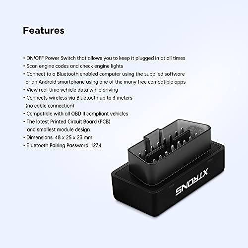 XTRONS OBD2 II Car Auto Diagnostic Tool Car Code Reader Check Engine with ON/Off Switch for Android Car Stereo Phone - color: OBD01S